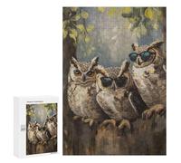 Featured Design: Three Cool Sunglasses Owls, 300 PCS, Decorative Wooden Puzzle, New Year Party Activity - to Assemble, Frame And Display