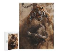 Featured Design: Tiger Attacking Buffalo, 500 PCS, Decorative Jigsaw for Grown-Ups, Festive Gift for Adults; for Shared Table Time