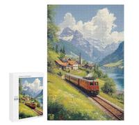 Featured Design: Train Through Swiss Alps, 1000 PCS, Wooden Art Puzzle, Year-End Present, for Relaxing Solo Or Group Play