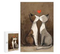 Featured Design: Two Cats Kissing with A Heart, 1000 PCS, Adult Tabletop Puzzle, Relaxing Home Activity, for Mindful Indoor Entertainment