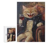 Featured Design: Vampire Cat with Wine Glass, 300 PCS, Wooden Art Puzzle, Weekend Puzzle Project - for Quiet Evenings And Focused Play