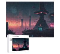 Featured Design: Vibrant Tech Metropolis, 500 PCS, Decorative Wooden Puzzle, Year-End Present - for Detail-Focused Puzzlers
