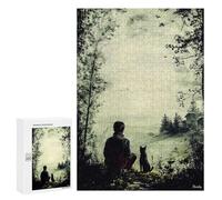 Featured Design: Vintage Solitude - Man And Dog in Tranquil Nature, 300 PCS, Displayable Picture Puzzle, Festive Gift for Adults, for Mindful Indoor Entertainment