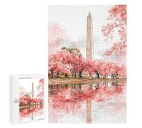 Featured Design: Washington Monument Cherry Blossoms, 1000 PCS, Wooden Brain Teaser for Adults, Creative Indoor Hobby - to Assemble, Frame And Display