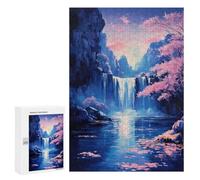 Featured Design: Waterfall Serenity Cherry Blossom Nature, 300 PCS, Challenging Puzzle for Adults, Holiday-Season Gift; for Shared Table Time
