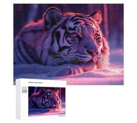 Featured Design: White Tiger in Pink And Blue, 500 PCS, Wooden Jigsaw Puzzle for Adults, Gift for Winter Evenings; for Shared Table Time