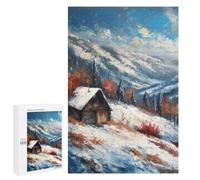 Featured Design: Winter Cabin in Snowy Mountains Painting, 1000 PCS, Jigsaw Puzzle for Adults, New Year Puzzle Gift - to Assemble, Frame And Display
