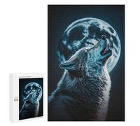 Featured Design: Wolf Howling at Moon, 1000 PCS, Wooden Art Puzzle, Holiday-Season Gift, with A Decorative Finished Picture