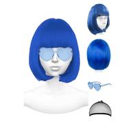 Featured Wigs and Heart Sunglasses, Color Bob Wig, Party Cosplay Wigs, Rainbow Wig with Neon Glasses for Women - Bachelorette Party Decorations Favors (Blue)