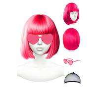 Featured Wigs and Heart Sunglasses, Color Bob Wig, Party Cosplay Wigs, Rainbow Wig with Neon Glasses for Women - Bachelorette Party Decorations Favors (Hot Pink)