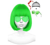 Featured Wigs and Heart Sunglasses, Color Bob Wig, Party Cosplay Wigs, Rainbow Wig with Neon Glasses for Women - Bachelorette Party Decorations Favors (Green)