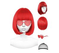 Featured Wigs and Heart Sunglasses, Color Bob Wig, Party Cosplay Wigs, Rainbow Wig with Neon Glasses for Women - Bachelorette Party Decorations Favors (Red)