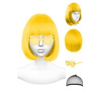 Featured Wigs and Heart Sunglasses, Color Bob Wig, Party Cosplay Wigs, Rainbow Wig with Neon Glasses for Women - Bachelorette Party Decorations Favors (Yellow)