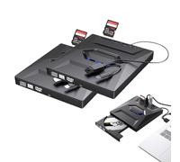 Feaxu Retro Laptop CD DVD Player USB C 3.0 Portable CD Burner, 7-in-1 External CD DVD Drive with USB 3.0 & Type-C, SD/TF Card Reader, Plug & Play Slim Optical Drive for Laptop Desktop (9.5MM-2PC)