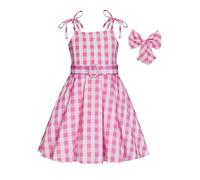 Febbabe Girls Doll Movie Costume Dress Plaid Dress for Kids Halloween Cosplay Outfit Birthday Party Dressing up Age 3-4 Years (A03455), Pink-a03455