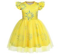 Febbabe Girls Emotion Princess Dress Costume Kids Flutter Sleeve Tulle Dresses Movie Cosplay Dress up Halloween Birthday Outfits Yellow 9-10 Years