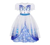 Febbabe Girls Princess Costume Snow Queen Fancy Dress Up for Kids Puff Sleeve Halloween Carnival Birthday Party Cosplay White 5-6 Years