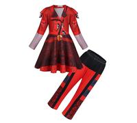 Febbabe Girls Red Princess Costume Zipper Long Sleeve Dress Tops +Pants Kids Movie Halloween Birthday Party Gift 7-8 Years