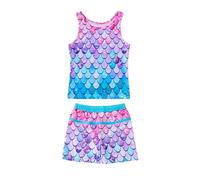 Febbabe Mermaid Swimming Costume for Girls Summer Two Piece Tankini Set Swimsuit Kids Bathing Suits Swim Tops with Boy Shorts Pink Age "8-9 Years