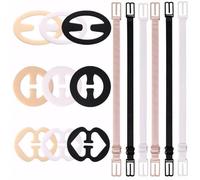 Febbya Bra Strap Holder Kit,6 pcs Elastic Bra Strap Replacement & 9 Racerback Buckles Adjustable Shoulder Strap Retainers for Sports Bras,Lingerie & Everyday Wear Black