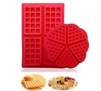 Febbya Silicone Waffle Moulds,2-Pack Non-Stick Pancake Mould Air Fryer & Oven Safe Baking Mould for Pancakes,Mini Muffins Dishwasher Safe Cake Mould Set Rectangular and Heart Shaped Red