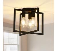 Febeleven Black Ceiling Light, 3 Lights Industrial Semi-Flush Mount Chandelier Light Fixture, E27 Vintage Black Ceiling Light for Living Room, Kitchen, Dining Room, Bedroom, Hallway