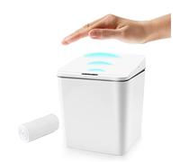 FEBHBRQ 6L Touchless Small Bin, Automatic Mini Waste Bin Countertop Wastebasket for Office Desk/Coffee Table/Bathroom Vanity, Sensor/Electric Garbage Bin with Lid for Car, White-1.5 Gal