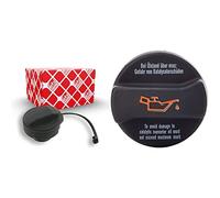 febi bilstein 27288 Fuel Filler Cap with securing strap, not lockable, pack of one, peach|red & 02113 Oil Filler Cap, pack of one, Black