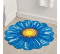 Feblilac Blue Flowers Bath Rug, Floral Mat for Bathroom Cute Plant Non-Slip Floor Mats, Washable Microfiber Carpet for Living Room Home Fast Dry Area Rug