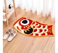 Feblilac Cute Bath Rug Mat, Red Fish Soft Non-Slip Bathroom Rugs, Japanese Koi Shape Decor Floor Carpet, Funny Absorbent Bathtub Mats for Shower 17.7"x33.5"
