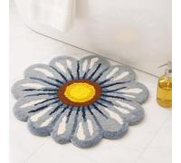 Feblilac Gray Flowers Bath Rug, Floral Mat for Bathroom Cute Plant Non-Slip Floor Mats, Washable Microfiber Carpet for Living Room Home Fast Dry Area Rug