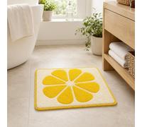Feblilac Lemon Slice Tufted Bath Mat, Yellow Citrus, 19.7" x 19.7" | Soft Absorbent Non-Slip Washable Plush Floor Rug for Bathroom