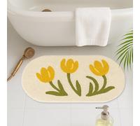 Feblilac Tulip Flower Bath Mat - Yellow Floral Rug for Bathroom or Bedroom, Non-Slip & Soft Decorative Carpet, Spring Bloom Design, Machine Washable