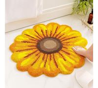 Feblilac Yellow Flowers Bath Rug, Floral Mat for Bathroom Cute Plant Non-Slip Floor Mats, Sunflower Washable Microfiber Flower Carpet for Living Room Home Fast Dry Area Rug