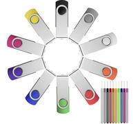 FEBNISCTE Memory Stick 1GB Flash Drive Bulk 10 Pack USB 2.0 Sticks - Multipack Multi-Coloured Value 1 GB Pendrive with 10pcs Cords - Portable Multipack Data Storage Video Files Commercial Gift