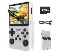 Febotak R36S Retro Handheld Game Console, 3.5 Inch IPS Screen, 128GB Memory, Over 40,000 Games, Based on LINXU Open Source ARKOS, 3500mAh Battery (White)