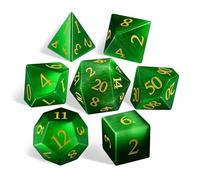 Febote 7-Piece Green Artificial Cat's Eye Crystal Polyhedral Dice Set for Dungeons & Dragons D&D RPG Tabletop Gaming - Sharp Edge Gemstone Dice with Storage Box