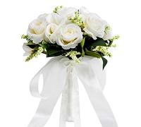 Febou Wedding Bouquets for Bride Bridesmaid Bouquet Ivory Bridal Bouquet Artificial Roses for Wedding Church Home Decoration (Ivory)