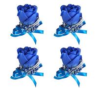 Febou Wrist Corsage 4 Packs Wedding Bridal Wrist Flower Rose Wristband Hand Flower for Bride Bridesmaid Perfect for Wedding, Prom, Party (4 Packs, Wrist Flower-Royal Blue)