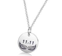 Febremdy 11:11 Angel Wings Pendant Necklace Numerology Jewelry Inspirational Gifts, Standard, Stainless Steel, No Gemstone