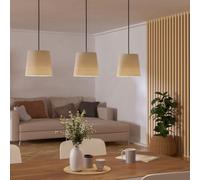 Eglo Pendant lighting Febres, 3 light hanging lamp above dining table, dining room ceiling light fixture, made of bouclé fabric, metal in black and textile in white, E27 socket, 88 cm