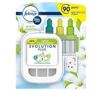 Febreze 3Volution, Air Freshener Plug-In Starter Kit, 1 plug + 1 refill (20 ml x 3), White Jasmine (Packaging May Vary)