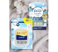 Febreze 3Volution Air Freshener Starter Kit - 1 x PLUG IN DEVICE and 1 x REFILL Bundle, Odour Eliminator for Home & Office - COTTON Scent 20ml