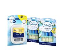 Febreze 3Volution Plug In Air Freshener Starter Kit 1 PLUG Device + 2 REFILLS bundle, COTTON FRESH Scent, Odour Eliminator & Electric Diffuser, Continuous Home Fragrance, Long Lasting Scent