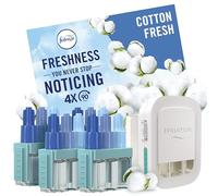 Febreze 3Volution Plug In Air Freshener Starter Kit + 4 Refills, (20mlx4), Odour Fighter & Bathroom Air Freshener, Cotton Fresh, Plug In Air Freshener Refills 3Volution