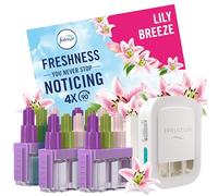 Febreze 3Volution Plug In Air Freshener Starter Kit + 4 Refills, (20mlx4), Odour Fighter & Bathroom Air Freshener, Lily Breeze, Plug In Air Freshener Refills 3Volution