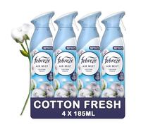 Febreze Air Freshener for Room Spray & Bathroom, COTTON FRESH, 185ML x 4 Packs, Air Mist Fresheners for Home