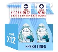 Febreze Antibacterial Fabric Freshener Spray Fresh Linen 12 x 385ML, Kills 99.9 percent Of Bacteria, Fights Tough Odours And Freshens