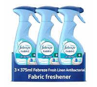 Febreze ANTIBACTERIAL Fabric Refresher Spray 3 x 375ml - FRESH LINEN Scent - Kills 99.9% of Bacteria - Odour Eliminator for Sofas, Curtains, Rugs & Upholstery
