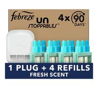 Febreze Unstoppables 3Volution Plug In Air Freshener Starter Kit, Plug-In Diffuser: 1 Plug + 4 Refill Sets, Electronic Odour Eliminator For Home